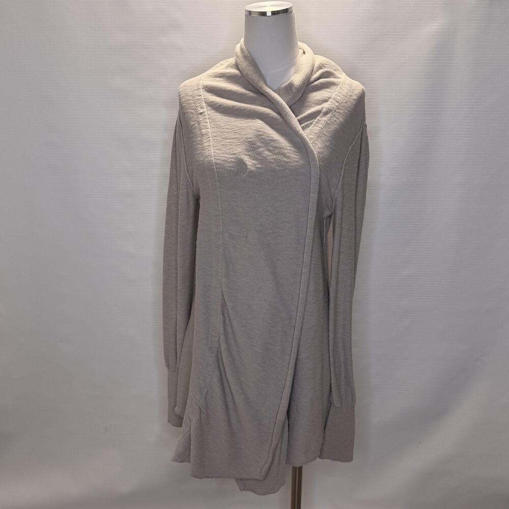 Free People Cardigan Sweater Womens Large Gray Shawl Collar Open Front Knit